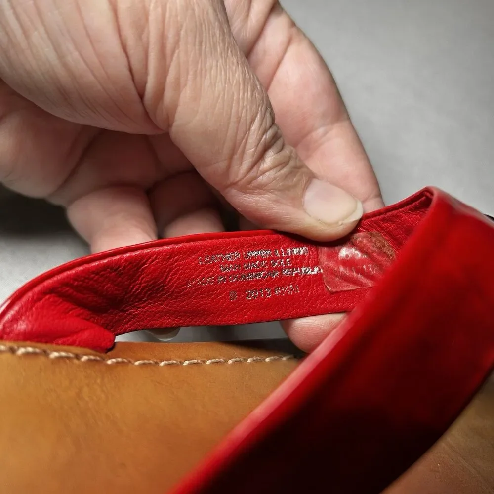 Tory Burch Cameron thong sandals in red patent leather, size 6.5